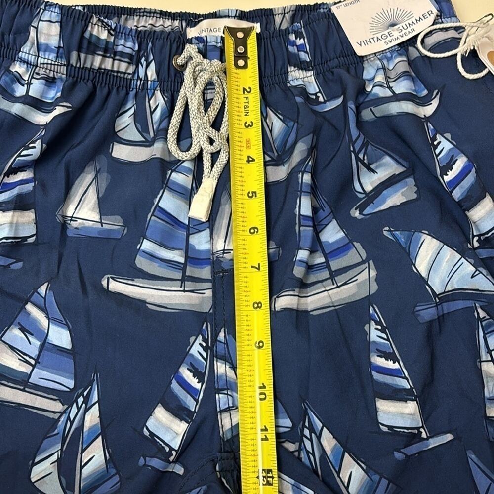 Men’s Swimwear Vintage Summer Brand 4 Way Stretch Size Small Blue Gray Sailboats - Picture 10 of 12